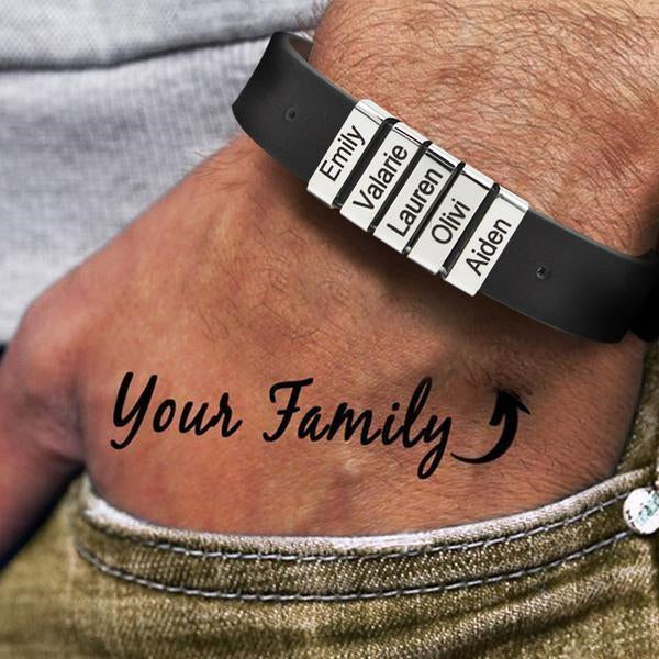 Father's Day Gift Personalized Leather Bracelet with Name Beads