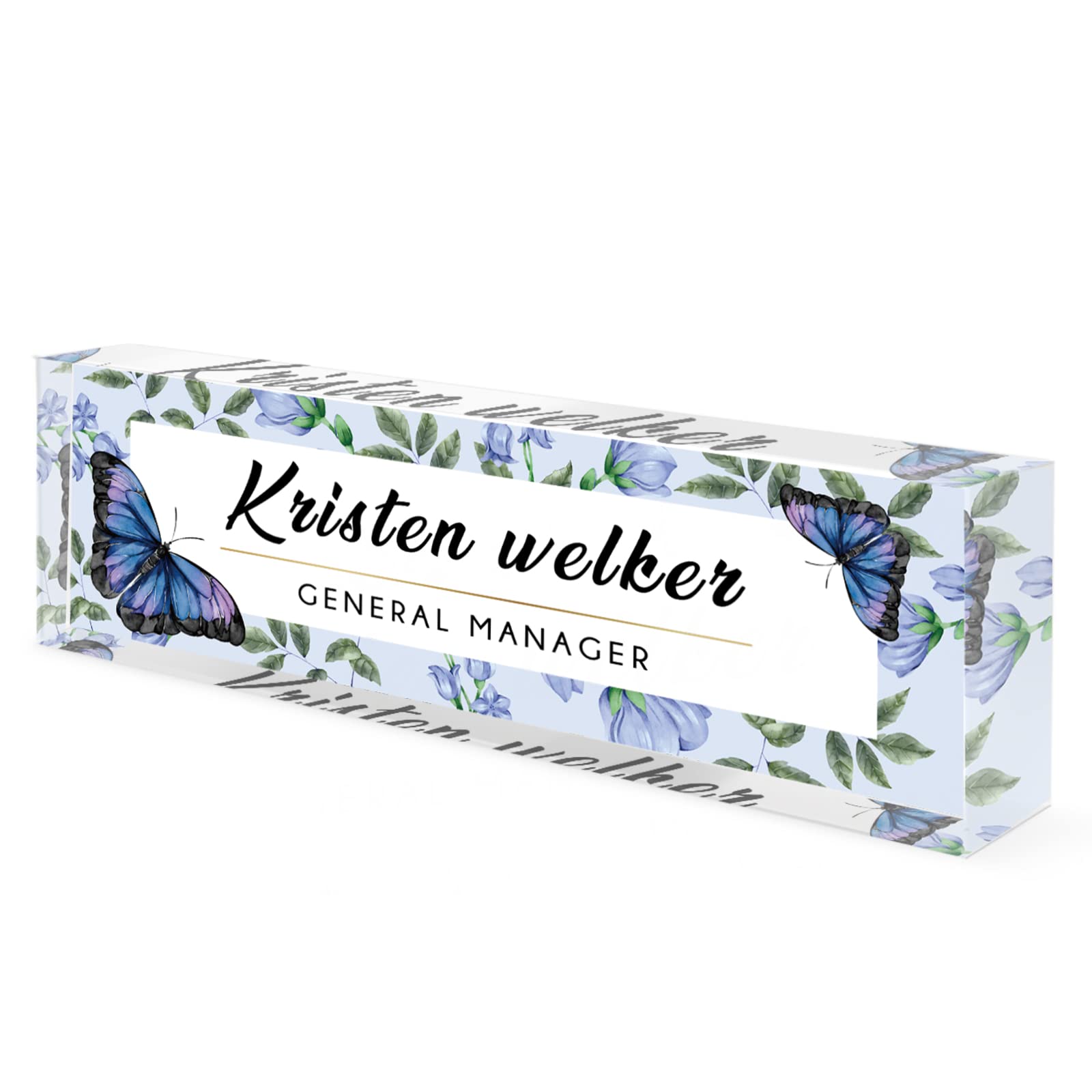 Purple Blue Butterfly Style Customized Office Name Plate for Desk