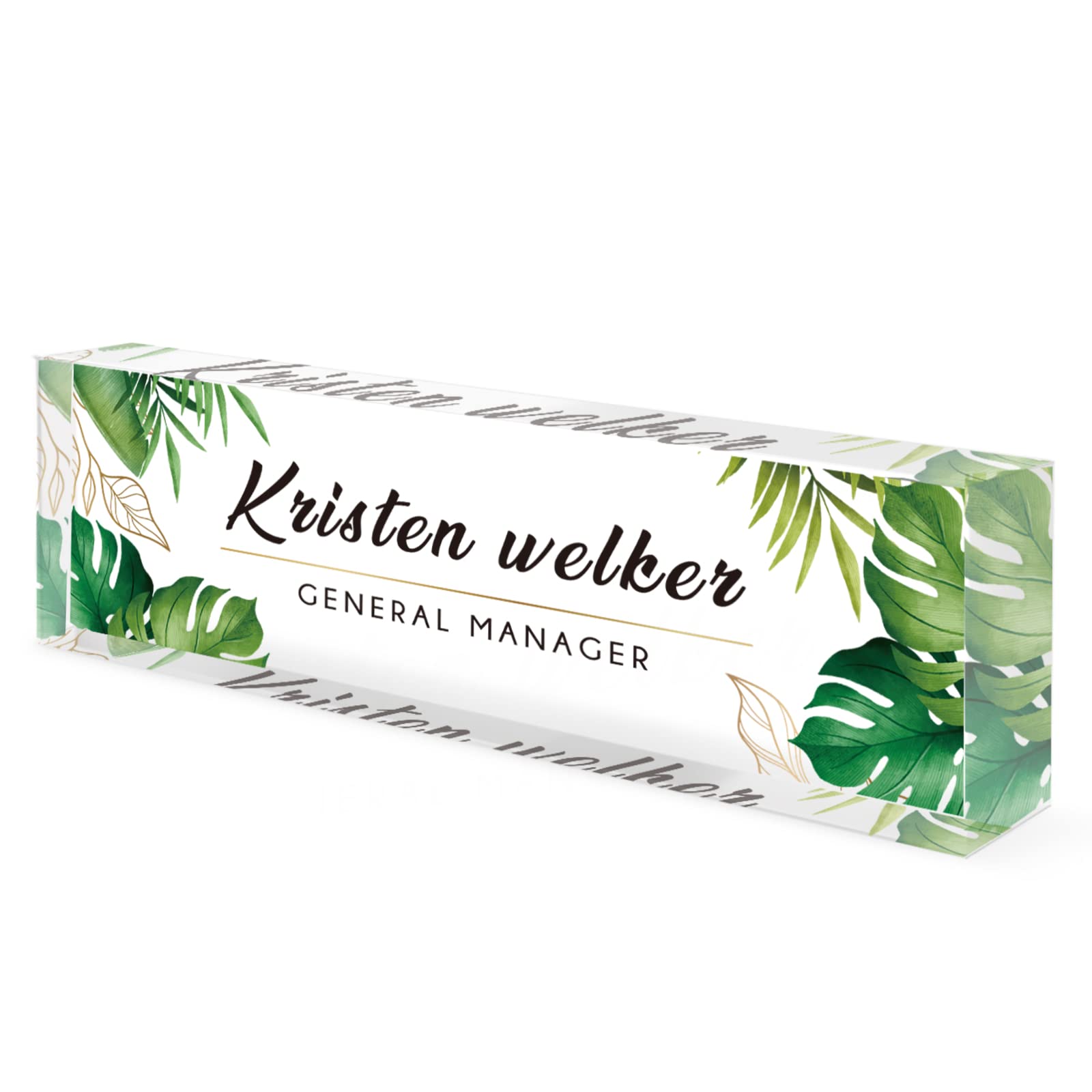 Green Monstera for Desk Name Plate Personalized