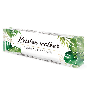 Green Monstera for Desk Name Plate Personalized