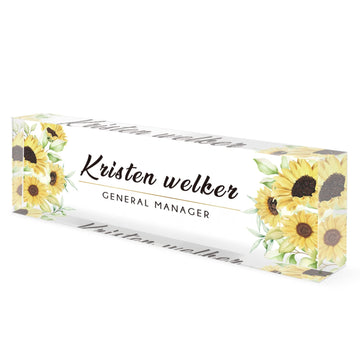 Personalized Office Name Plate for Desk Sunflower Style