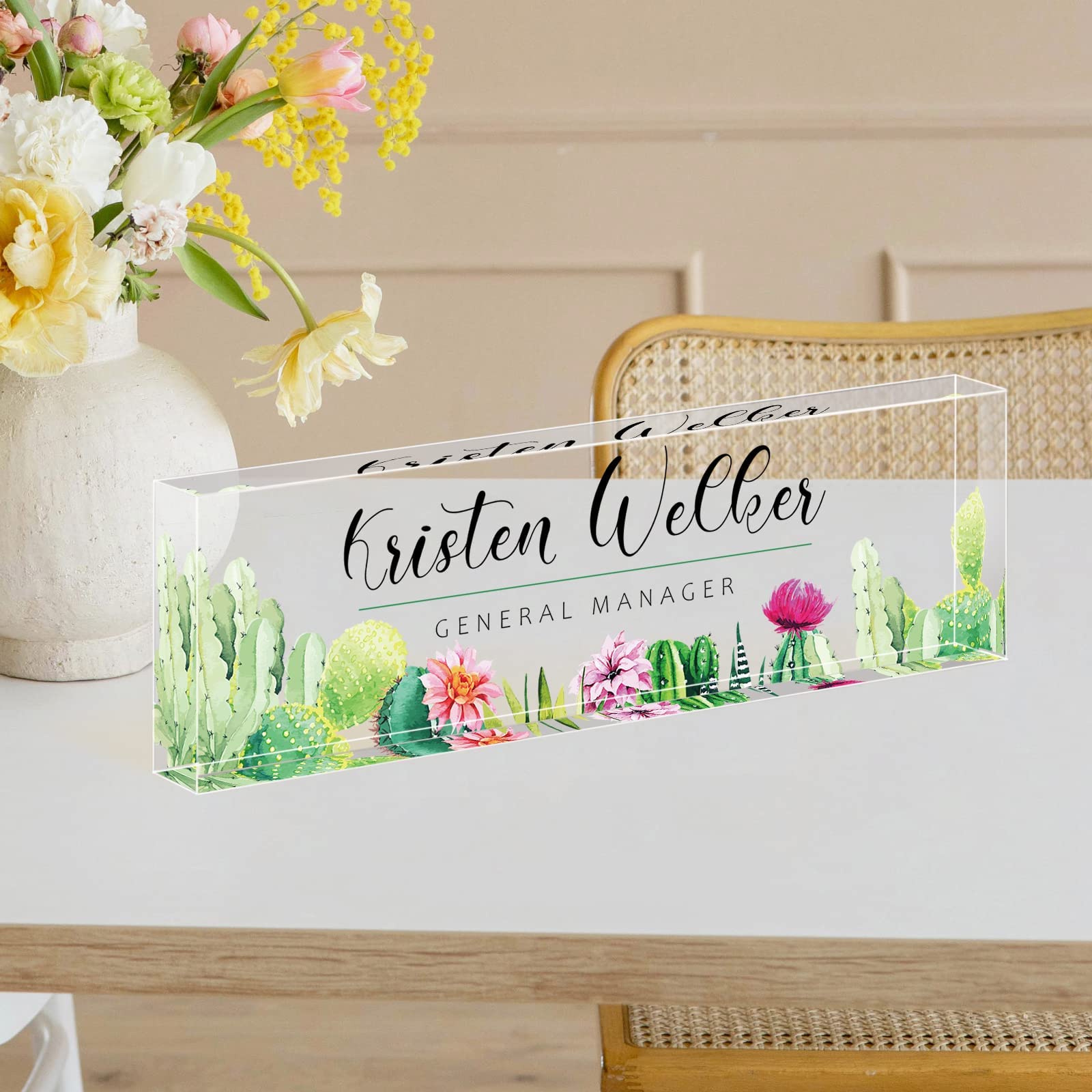 Acrylic Desk Name Plate Funny Cactus Style Desk Decorations Gift