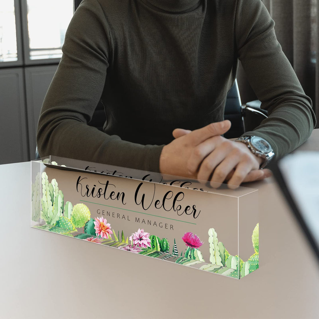 Acrylic Desk Name Plate Funny Cactus Style Desk Decorations Gift