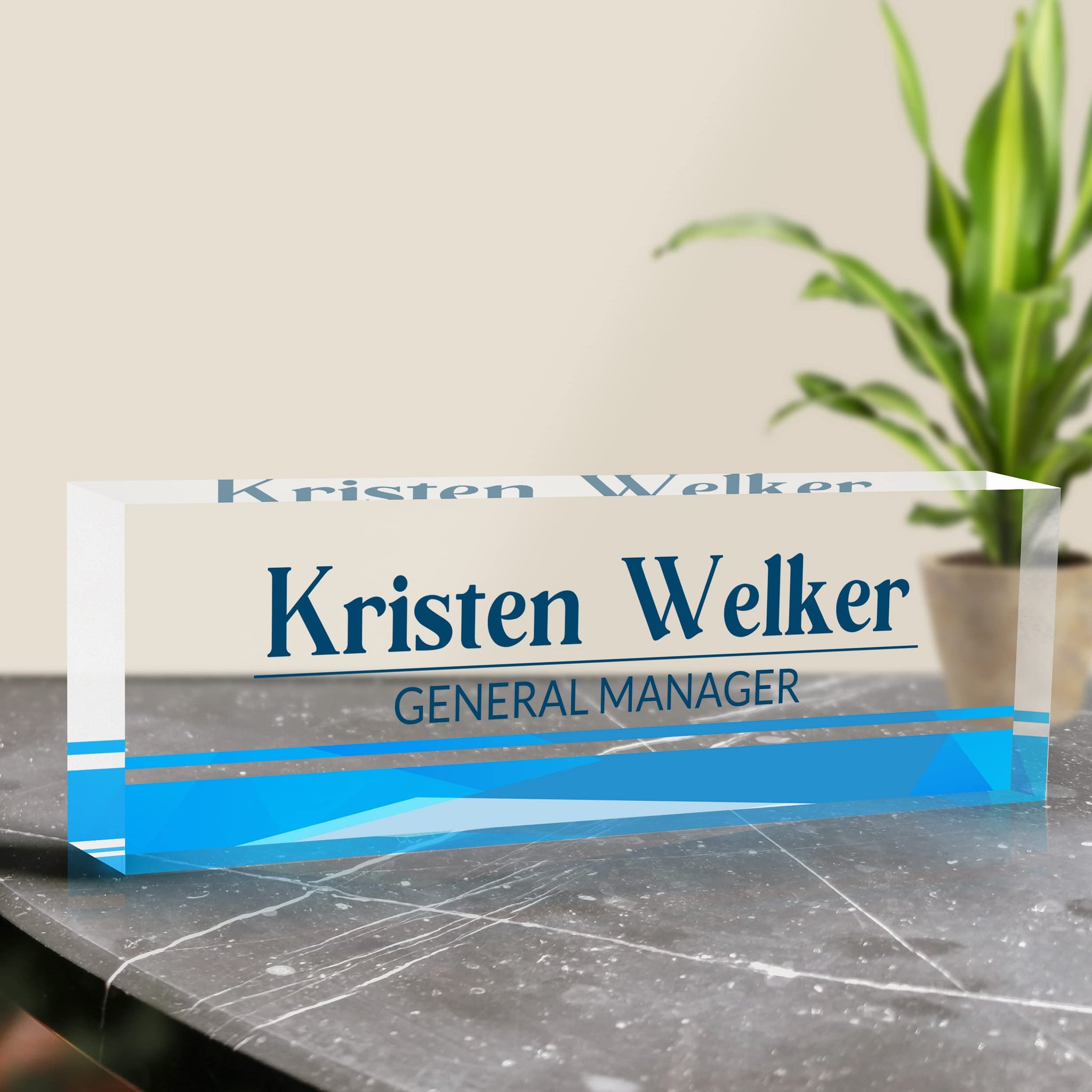 Custom Acrylic Business Blue Name Plate for Desk