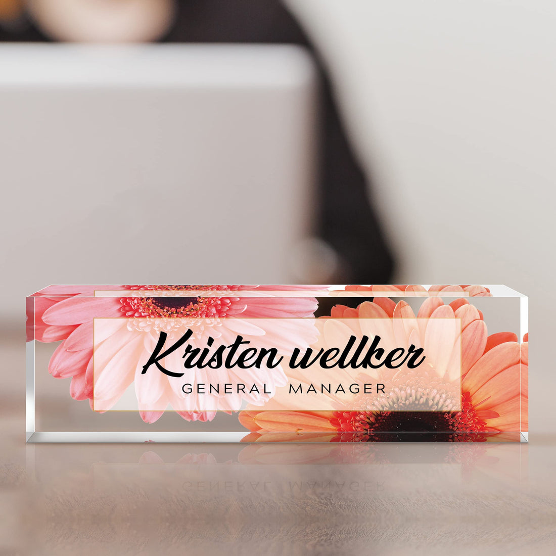 Personalized Office Name Plate for Desk Daisy Style Acrylic Desk Name Plate