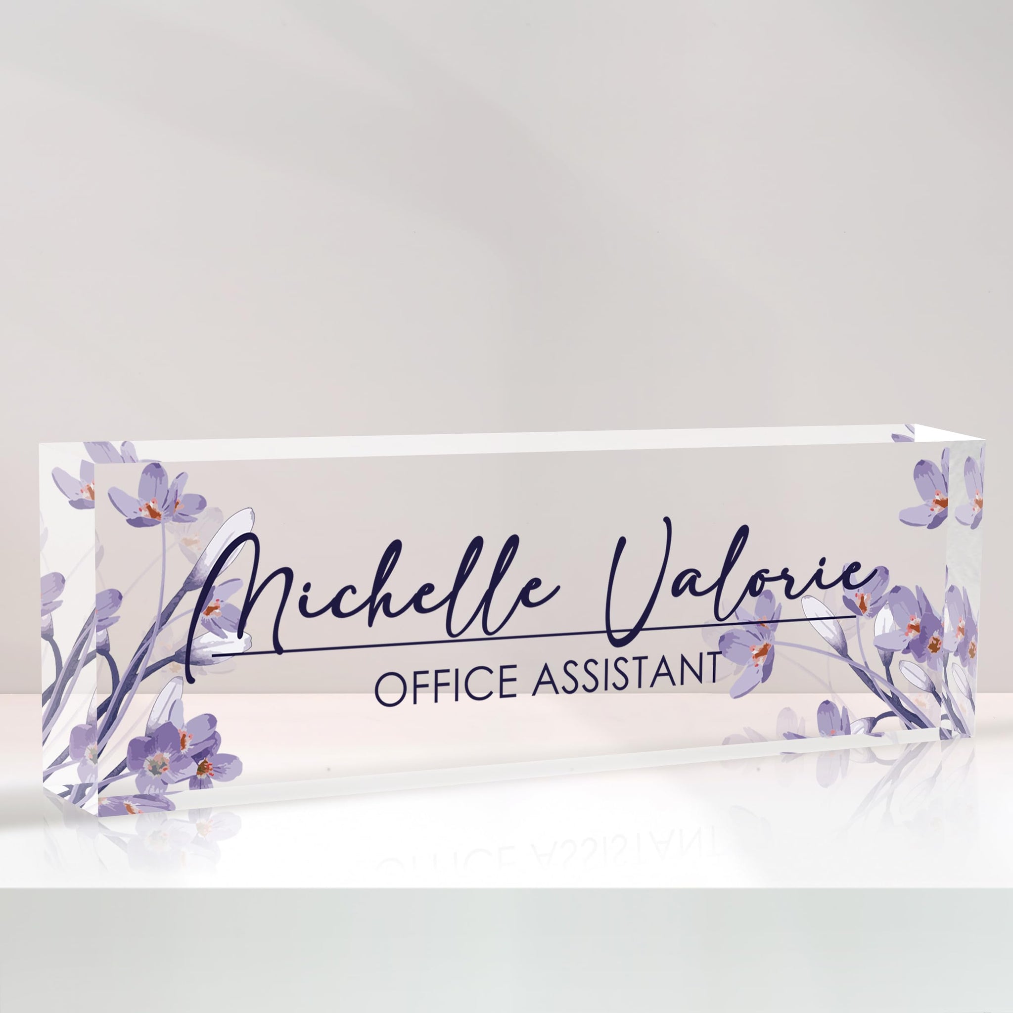 Purple Flower Custom Acrylic Name Plate Office Decor for Coworkers