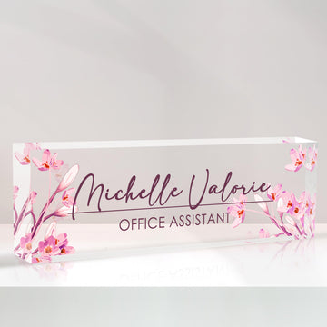 Pink Floral Custom Name Plate for Desk