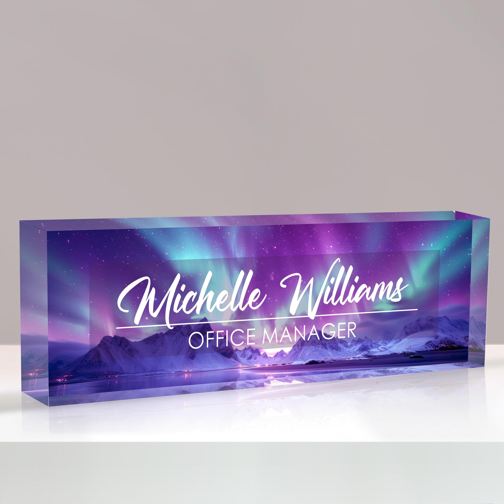 Desk Name Plate Personalized Purple Aurora