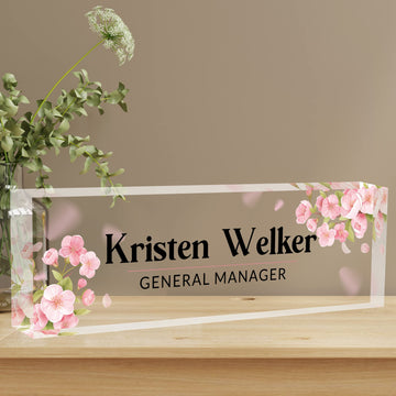 Pink Orchids Acrylic Desk Name Plate Desk Decorations Gift