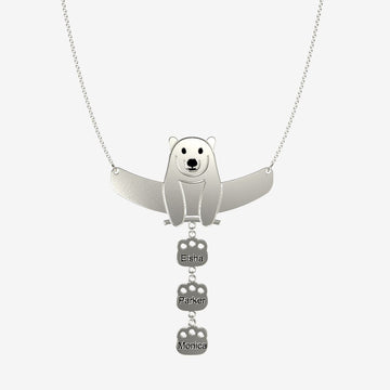 Women's Personalized Mama and Baby Bear Silver Charm Names Necklace