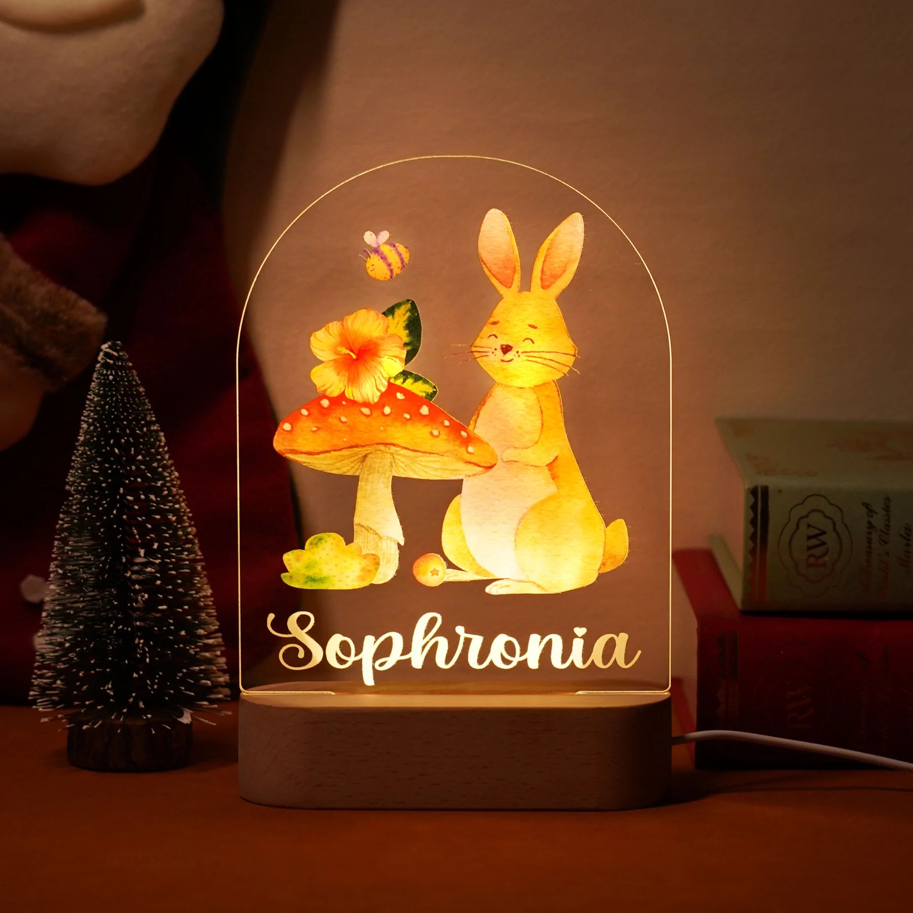 Rabbit Nursery Decor Personalized Name Night Light Baby Lamp 1 Year Old Gift Baby Girl and Baby Boy Gift
