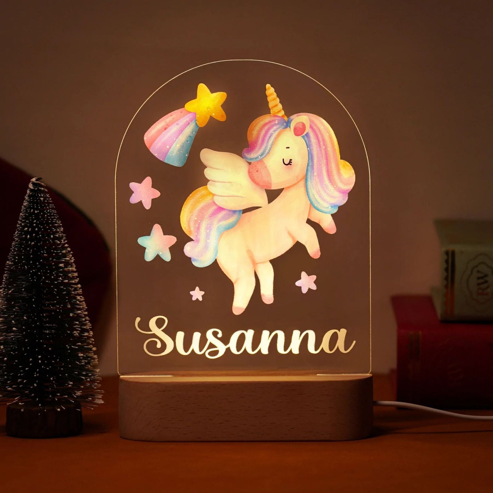Baby girl birth gift box - unicorn night light - handmade creation