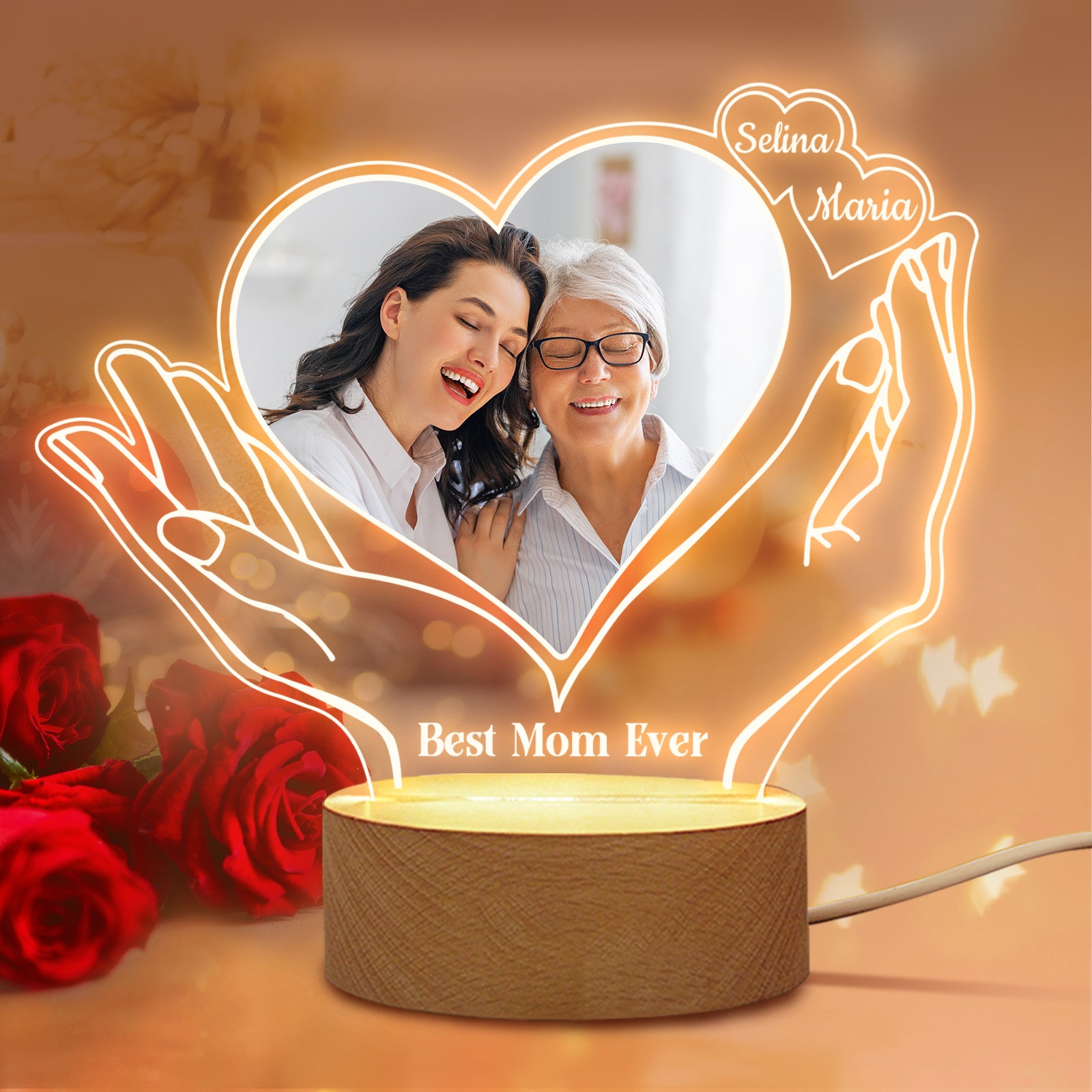 Mother's Day Gift Night Lamp, Unique Hear-shaped Night Light for Mom, Custom Photo and Text Night Light, Birthday Gift for Mom