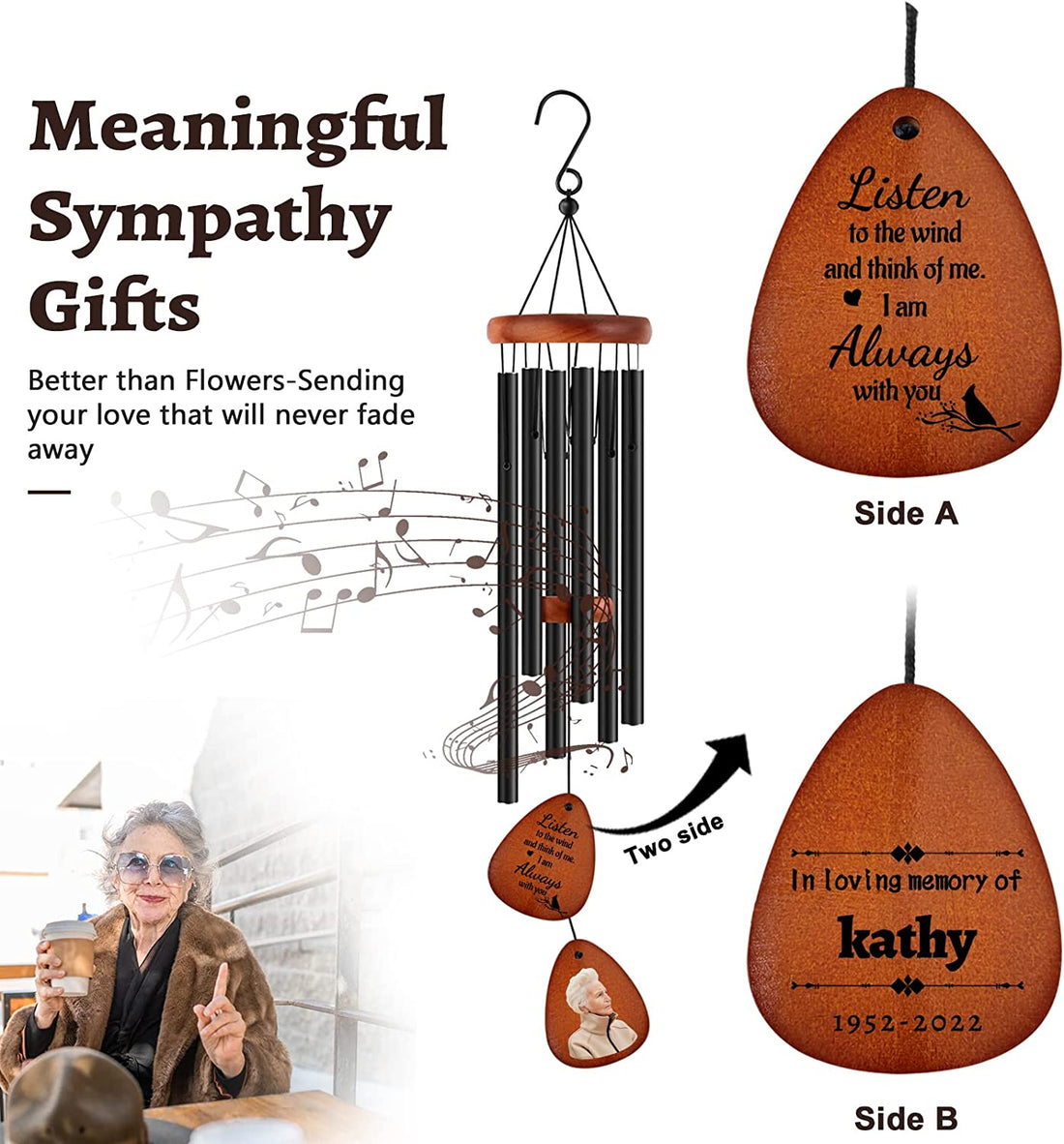 Personalized Memorial Wind Chimes for Loss of Loved One, Personalized Memorial Gifts Listen to the wind and think of me