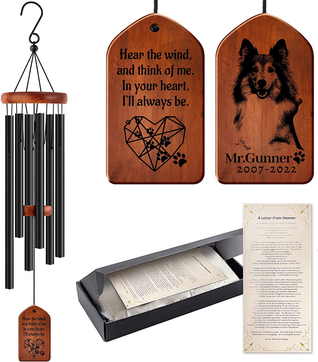 Personalized Wind Chimes Pendant Loss of Dog Sympathy Gift, Customized Pet Memorial Wind Chime