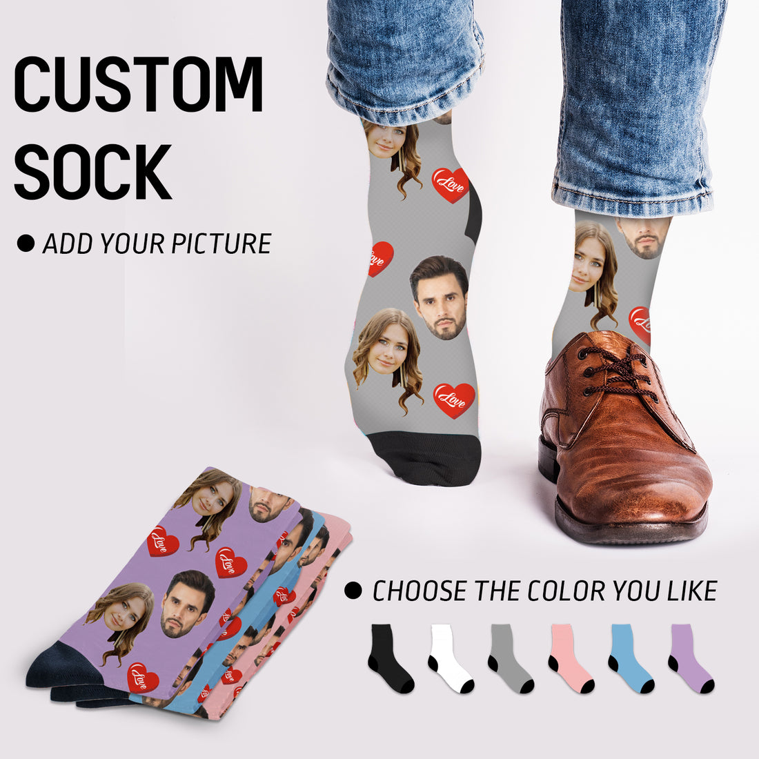 Personalized Picture Socks Photo Gift Custom Photo Socks with Heart for Couple Valentine Gift